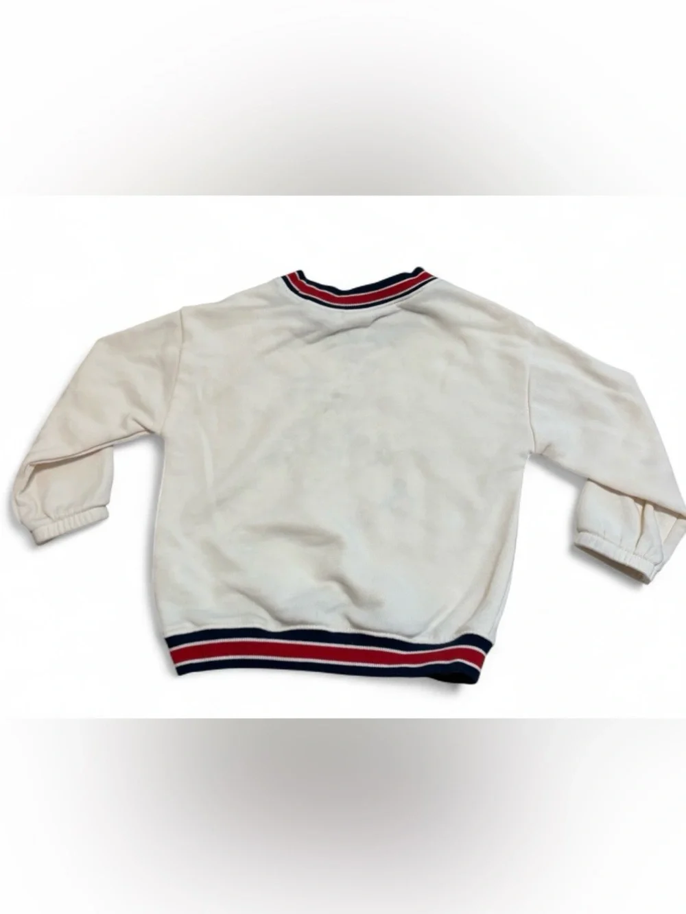 Old Navy Cream Toddler Sweatshirt with Red & Blue Trim and Patriotic Embroidery